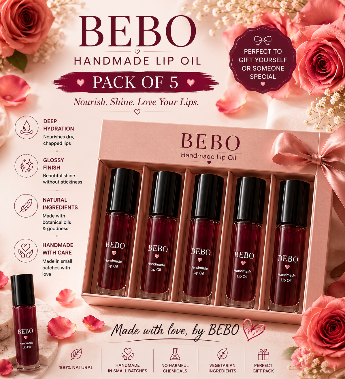 BEBO Home Made Natural Lip Oil (Pack of 5)